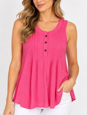 TIME LINE Hot Pink Pleated Sleeveless Blouse – Small